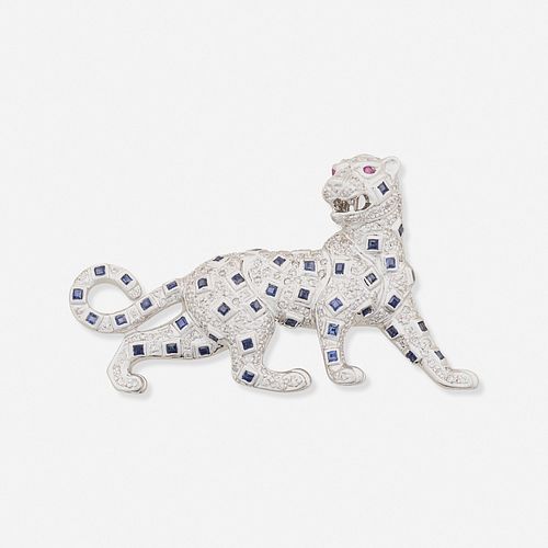 Diamond and gem-set jaguar brooch