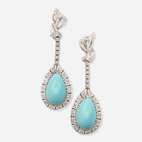 Turquoise and diamond drop earrings