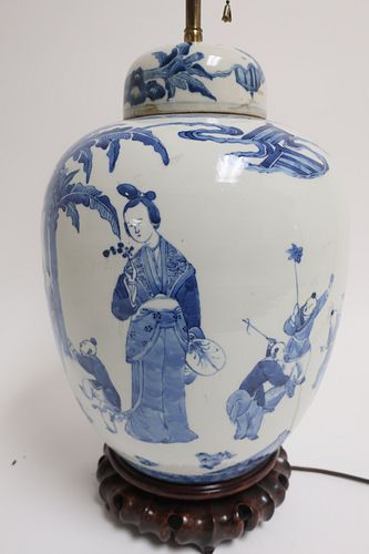 Chinese Blue & White Ginger Jar Lamp