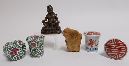 Two Pairs of Porcelain Scroll Ends and Objects