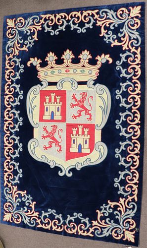 Spanish Blue Silk Velvet Armorial Tapestry