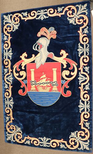 Spanish Blue Silk Velvet Tapestry, helmet & ship