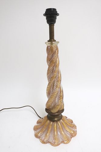 Venetian Gilt Light Plum Colored Glass Lamp