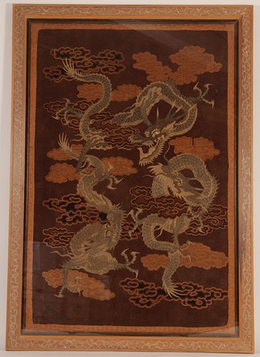 Japanese Triple Dragon Silk Tapestry