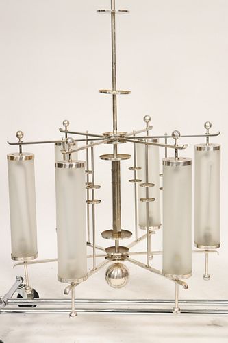Large Art Deco Frosted Glass Chandelier