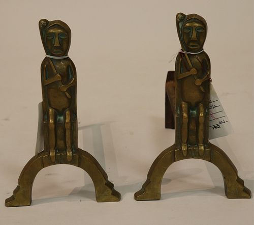 Pair of Cast Brass Figural Andirons