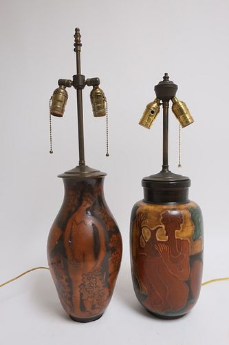 2 Andre Plantard Sevres Porcelain Vase Lamps
