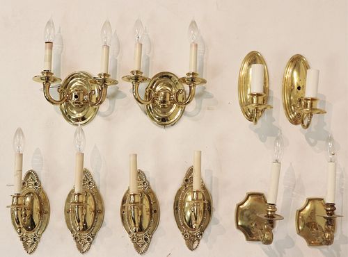 5 Pairs of Traditional Style Brass Wall Sconces