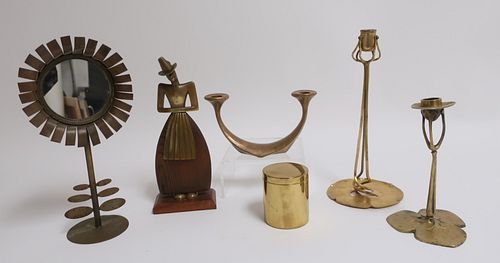 Group of 6 Brass, Bronze & Metal Items