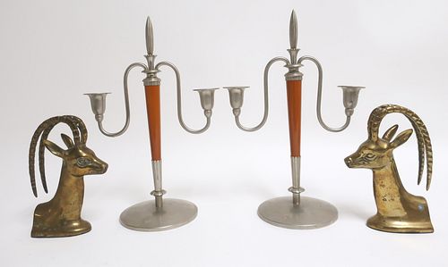 Pair of Midcentury Candelabra & Stag Bookends