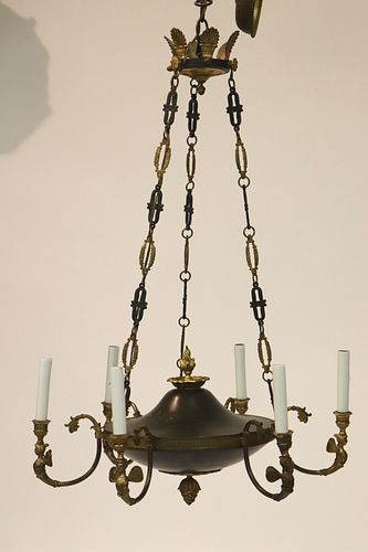 Empire Style Gilt & Bronze 6-Light Chandelier