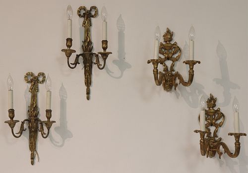 2 Pairs of Two light Regency Metal Wall Sconces