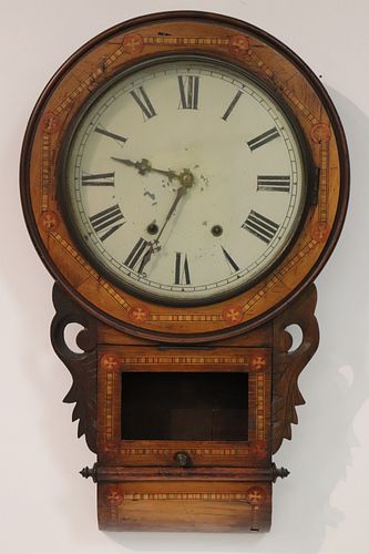 European Inlaid Fruitwood Wall Clock, 19th C