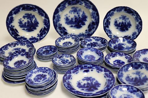 74 Flow Blue 'Scinde' Transferware Plates & Dishes
