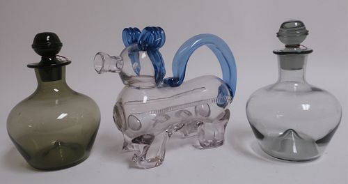 3 Bohemian Colored Glass Decanters