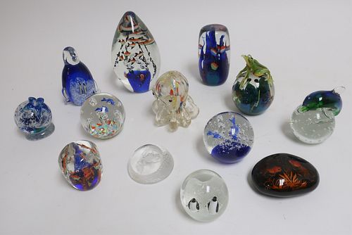 Glass Paperweights: Penguins, Sealife Motifs
