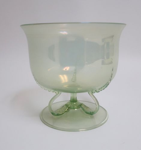 Venini Green Glass Footed Bowl, circa 1920
