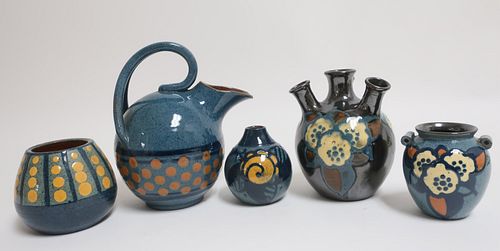 4 French Ceramic Vases & 1 Pitcher, early 20th C