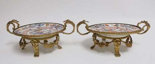 Pair Imari Bronze Mounted Dishes, 19th C.