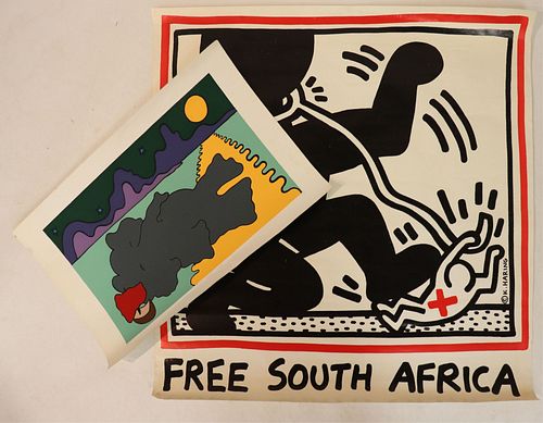2 Prints, Keith Haring, "Free South Africa"