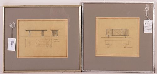 Two Sketches of Deco Sideboard & Dining Table