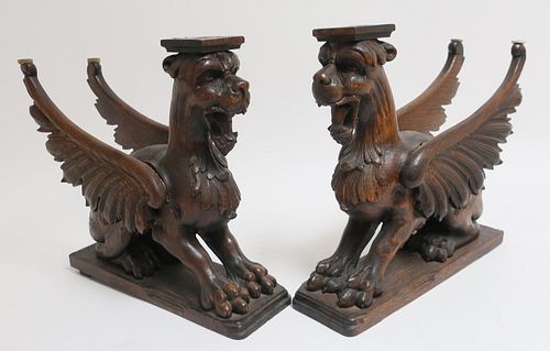 Pair of  Carved Griffin Form Table Bases