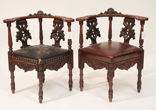 Two Italian Renaissance Style Walnut Corner Chairs
