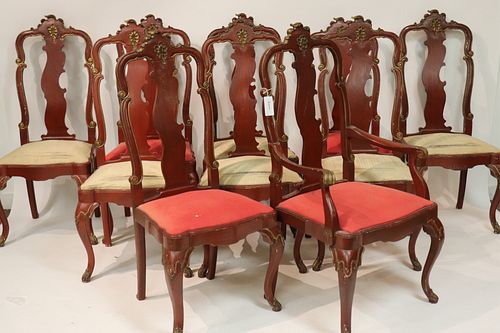 10 Queen Anne Style Paint Decorated  Dining Chairs