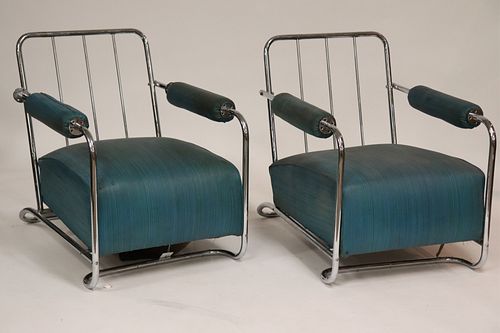 Pair Art Deco Chrome Arm Chairs, circa 1930