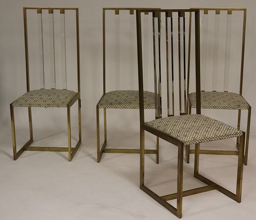 Set of 4 1970's Brass & Lucite Side Chairs