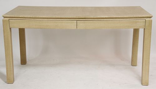 Karl Springer Style Linen Veneer Desk