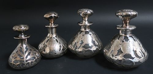 4 Sterling Silver Overlay Clear Glass Perfumes