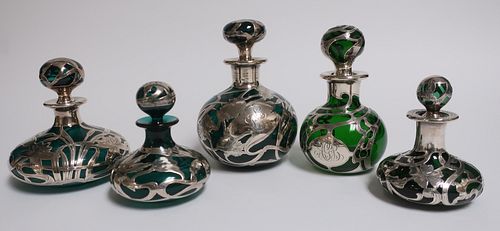 5 Art Nouveau Sterling & Glass Perfumes