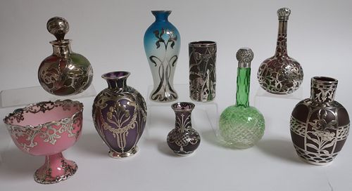 9 Silver Overlay & Glass Items