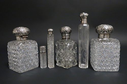 6 Cut Glass Sterling Silver Top Perfumes