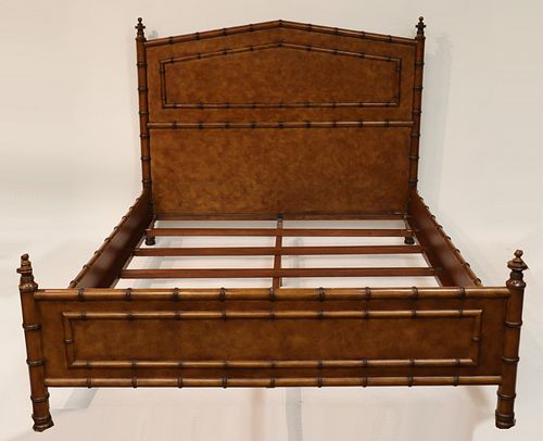 Faux Bamboo Wood Carved Queen Bed