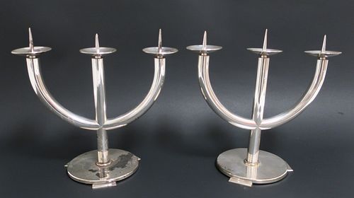 Pair of Art Deco Silverplate Candlesticks