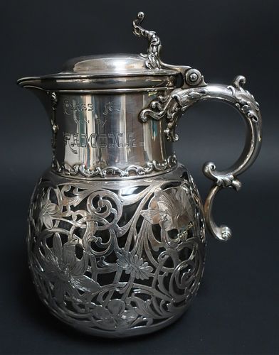 Art Nouveau Silver Overlay Trophy Pitcher