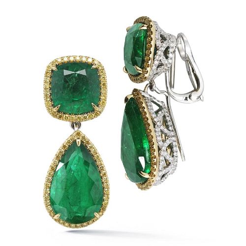 32.28ct Emerald And 4.00ct Diamond Earrings