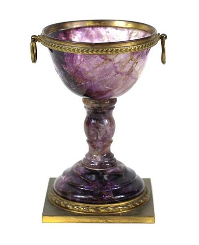 Raw Amethyst Bronze Mounted Compote