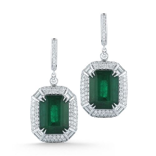 21.31ct Emerald And 4.43ct Diamond Earrings