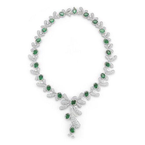 34.81ct Emerald And 28.66ct Diamond Necklace