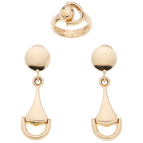 RING AND EARRINGS SET. 14K YELLOW GOLD