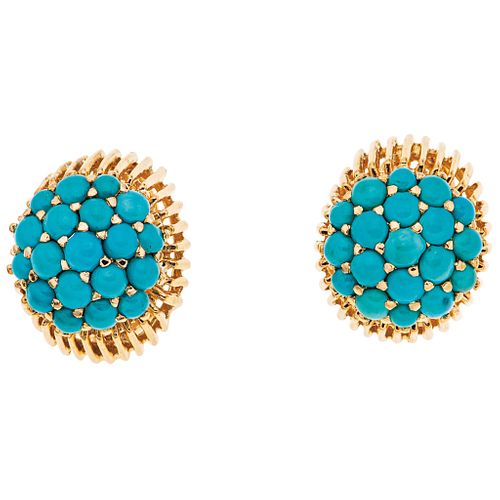 TURQUOISE EARRINGS. 18K AND 14K YELLOW GOLD