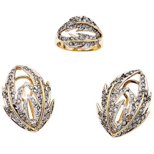 RING AND EARRINGS SET WITH SIMULANTS. 10K YELLOW GOLD