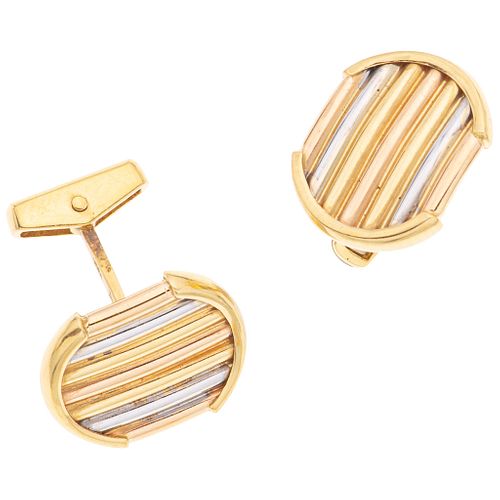 CUFF LINKS. 16K YELLOW, WHITE AND PINK GOLD