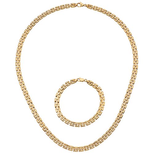 NECKLACE AND WRISTBAND SET. 14K YELLOW GOLD