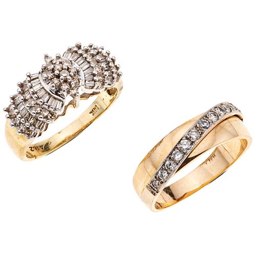 TWO RINGS WITH DIAMONDS. 14K YELLOW AND PINK GOLD