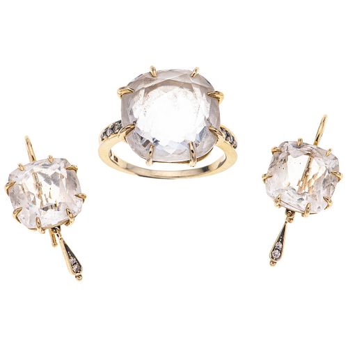RING AND EARRINGS SET WITH QUARTZ AND DIAMONDS. 18K YELLOW GOLD. H. STERN