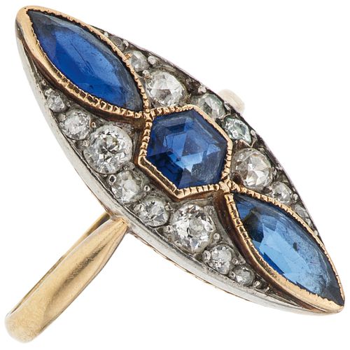 SAPPHIRES RING AND DIAMONDS. 18K YELLOW GOLD